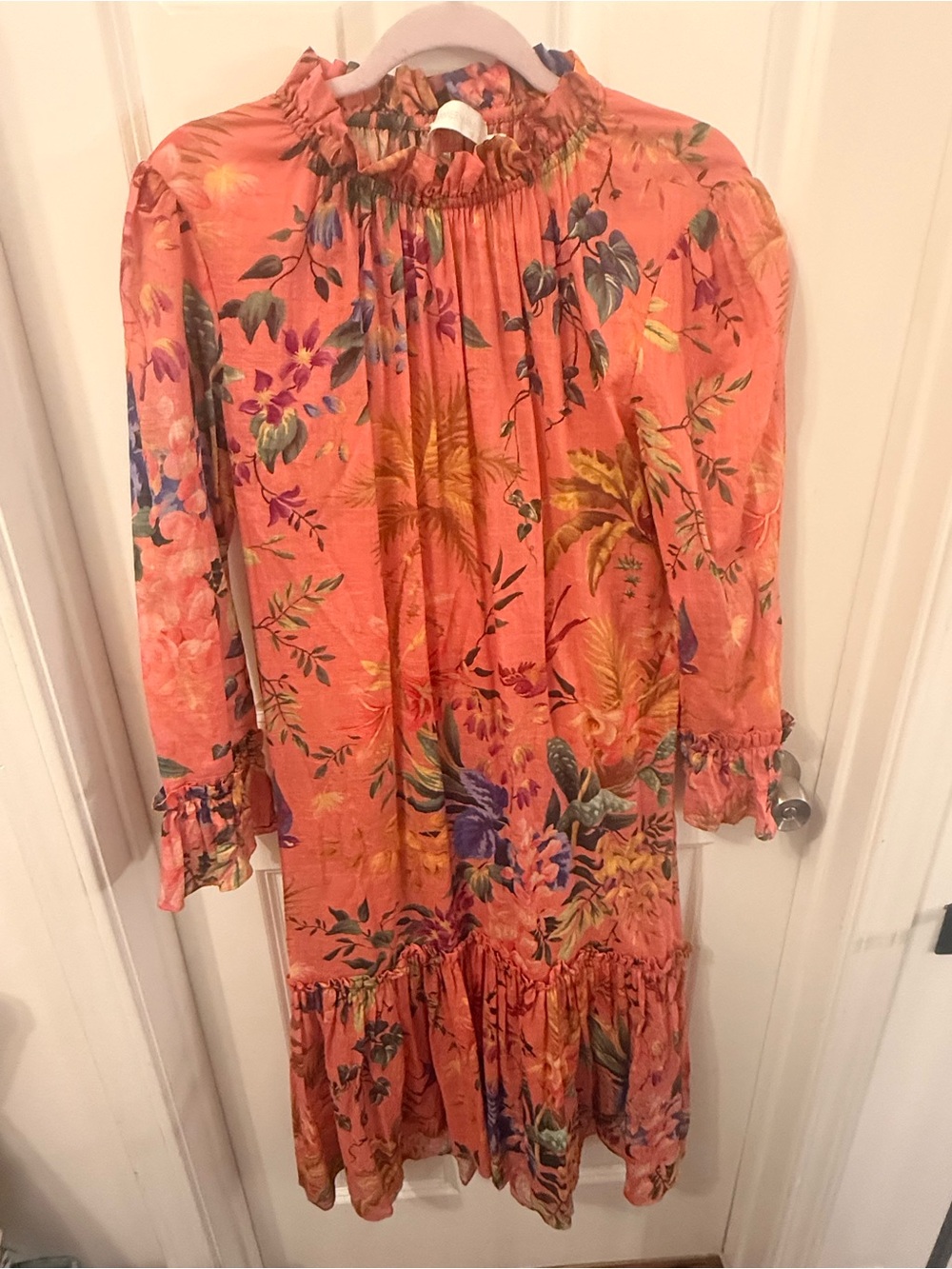 ZIMMERMAN Tropicana floral-print ruffle voile midi dress size 3 = US 8-10 $850